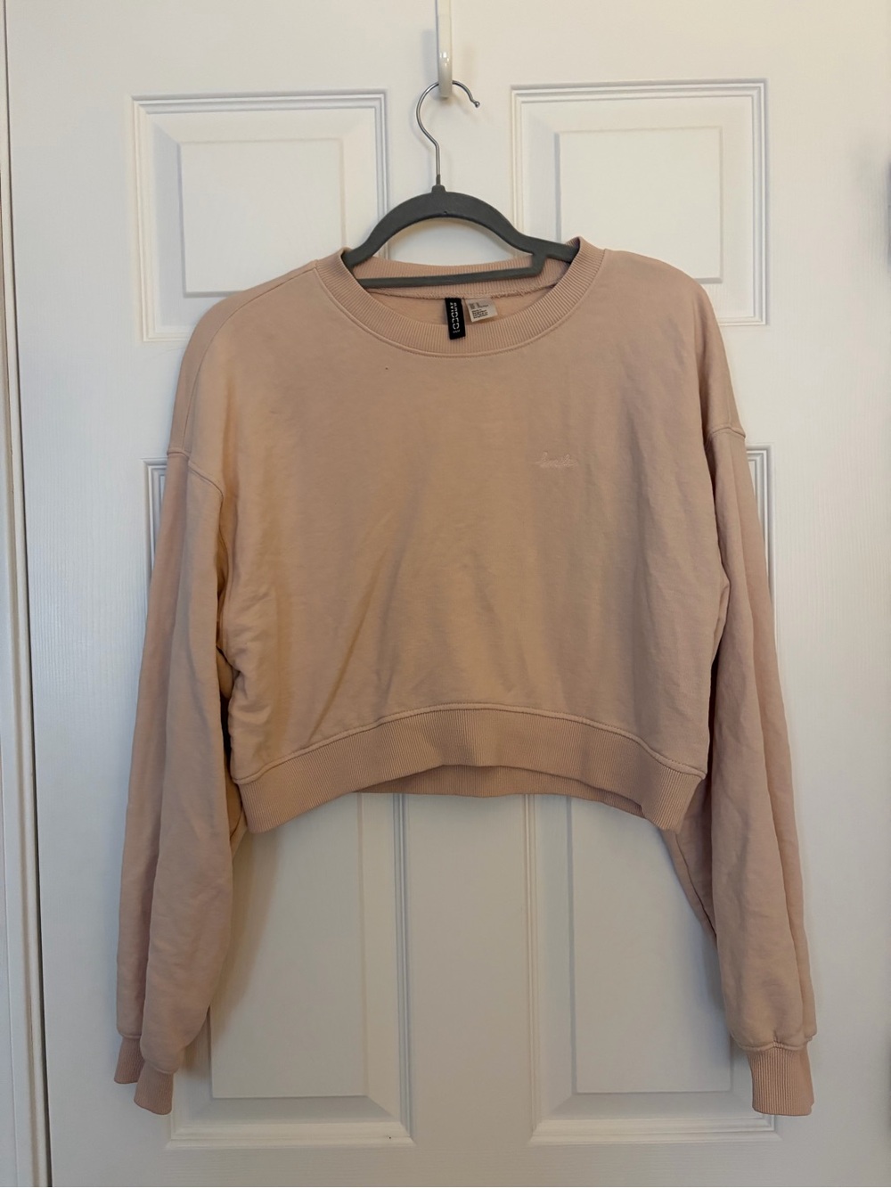 H&M Cropped Crewneck Sweatshirt - Light Blush